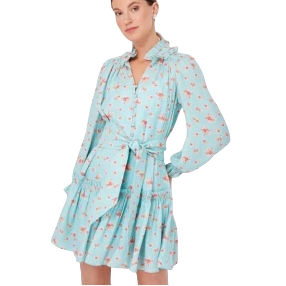 Hunter Bell - Blue Ikat Flower Blakely Dress 100% Silk Sz M